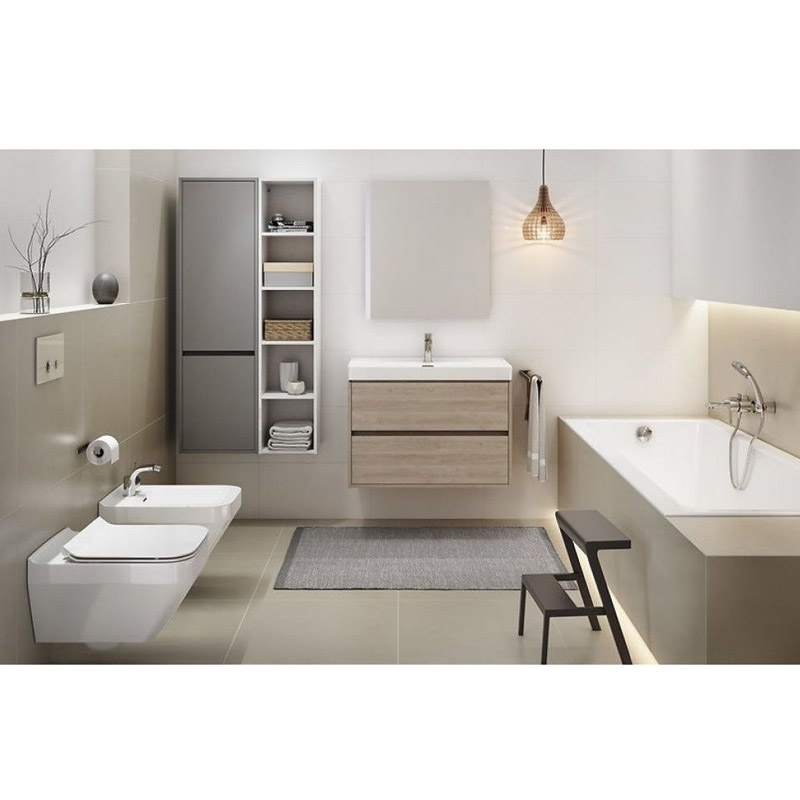 Bideu suspendat Cersanit, Crea, rectangular, fixare ascunsa, alb - imagine 2