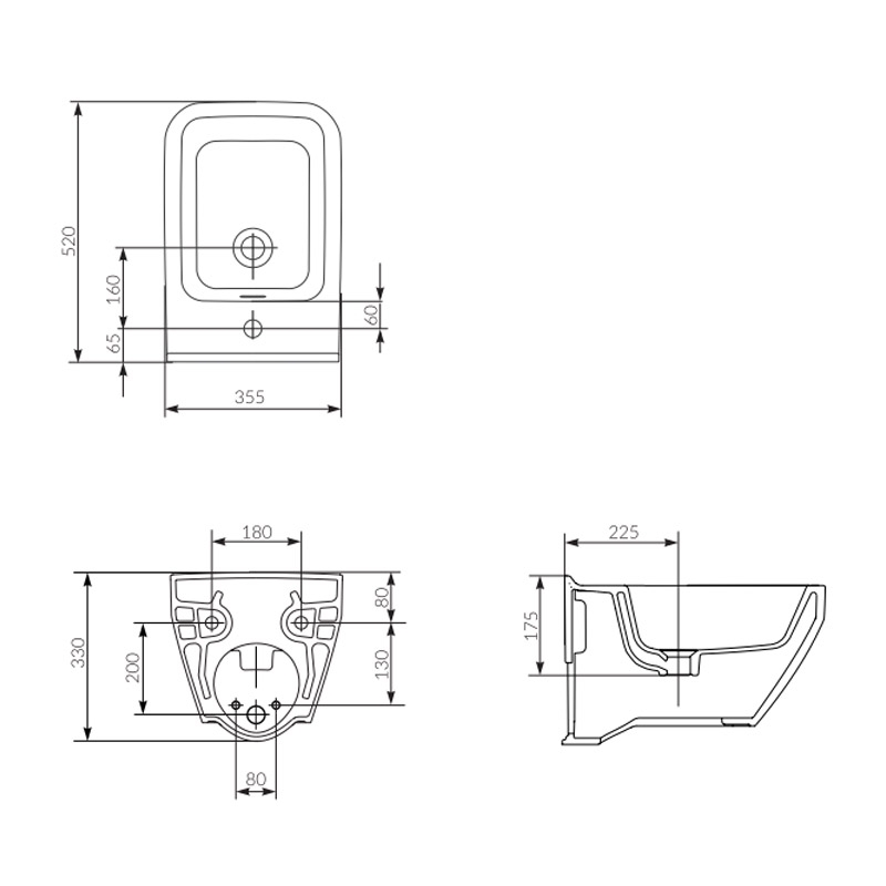 Bideu suspendat Cersanit, Crea, rectangular, fixare ascunsa, alb - imagine 5