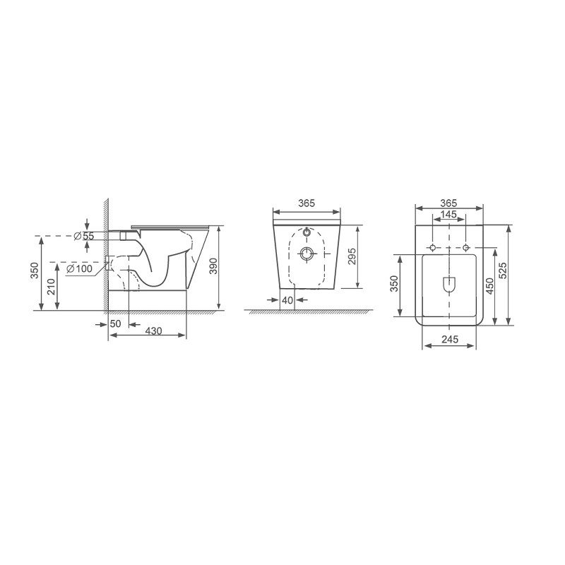Set vas WC suspendat, Fluminia, Paris, rimless, cu capac soft close, negru mat - imagine 2