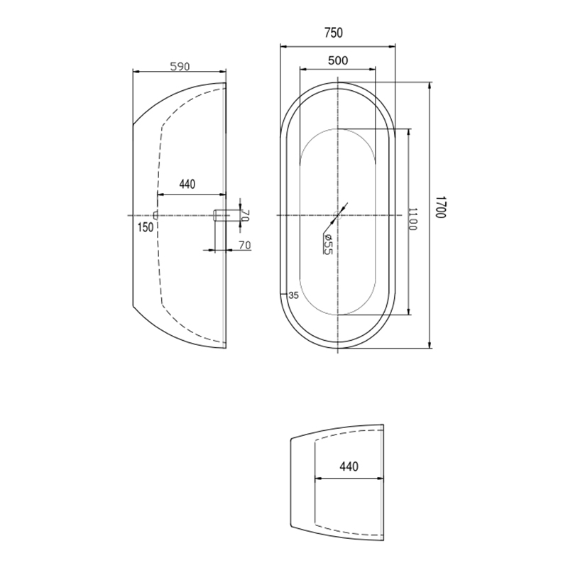 Cada freestanding, Florida, Aura P, cu instalatie completa, ovala, alb, 170 cm - imagine 3