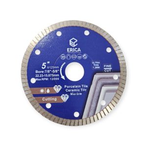 Disc diamantat TURBO pentru taiat gresie, gresie portelanata, Erica, 125x22.23x1,2mm