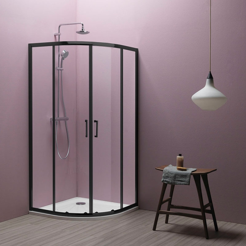Cabina de dus Kolpasan, Eco Quat, semirotunda, profil negru, 90 x 90 cm