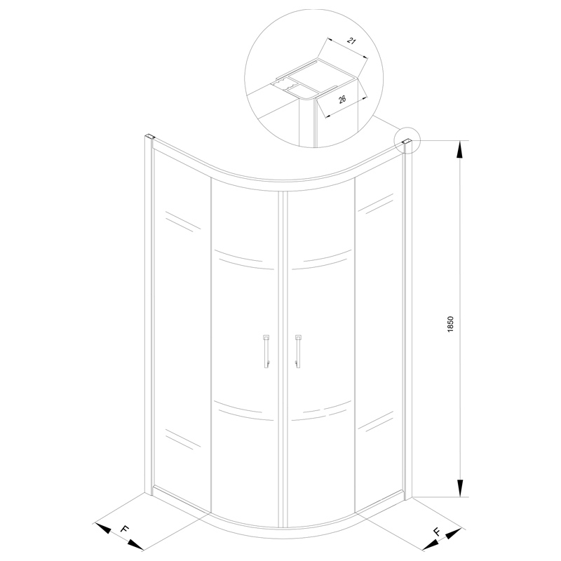 Cabina de dus Kolpasan, Eco Quat, semirotunda, profil negru, 90 x 90 cm - imagine 3