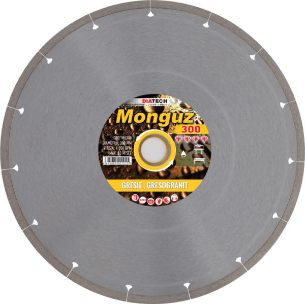 Disc diamantat pentru taiat gresie, gresogranit, Monguz, 300, Diatech