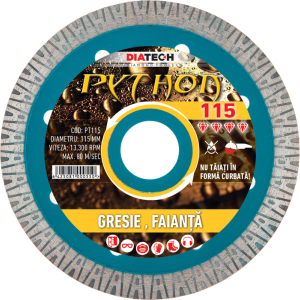 Disc diamantat pentru gresie, faianta, Python, 115x10x1,2, PT115, Diatech